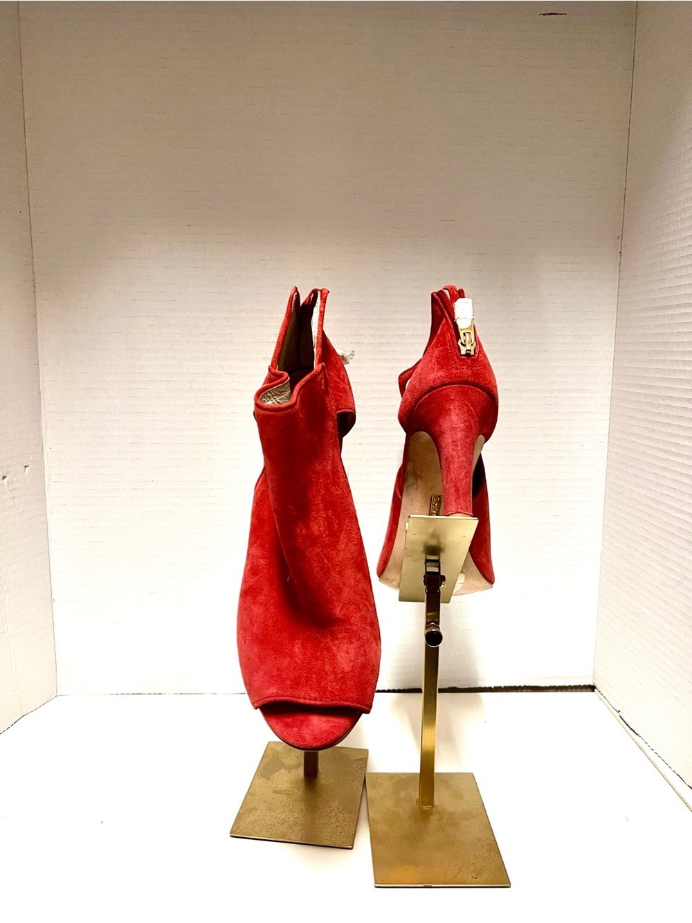Nine West Red Suede Peep-Toe Ankle Booties